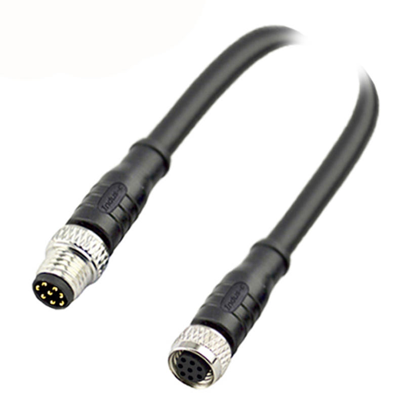 M8 8pins A code male to female straight molded cable,unshielded,PVC,-40°C~+105°C,26AWG 0.14mm²,brass with nickel plated screw